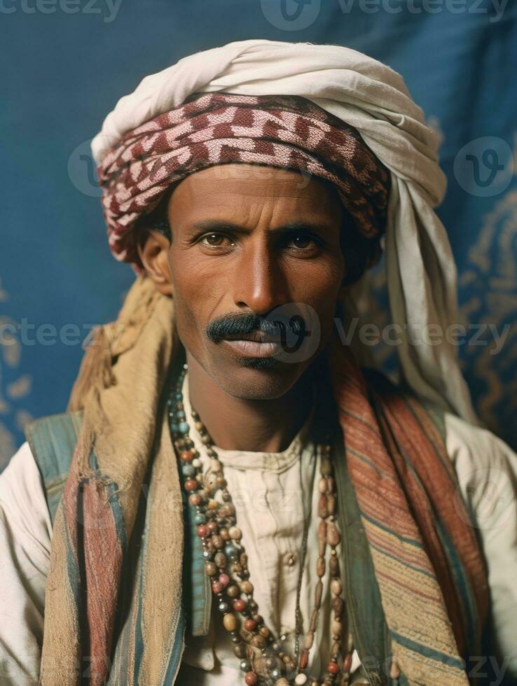 Arabian man from the early 1900s colored old photo AI Generative