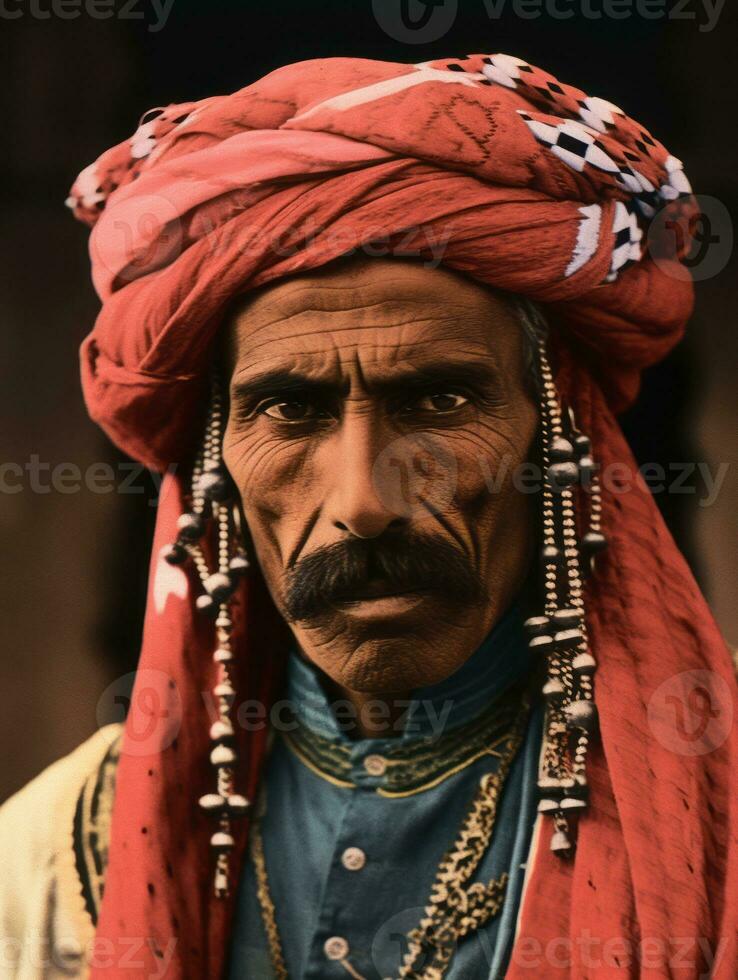 Arabian man from the early 1900s colored old photo AI Generative