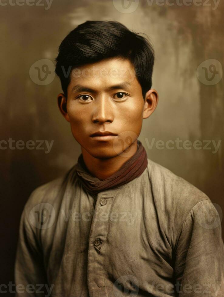 Asian man from the early 1900s colored old photo AI Generative