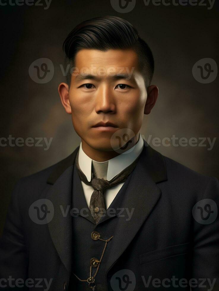 Asian man from the early 1900s colored old photo AI Generative