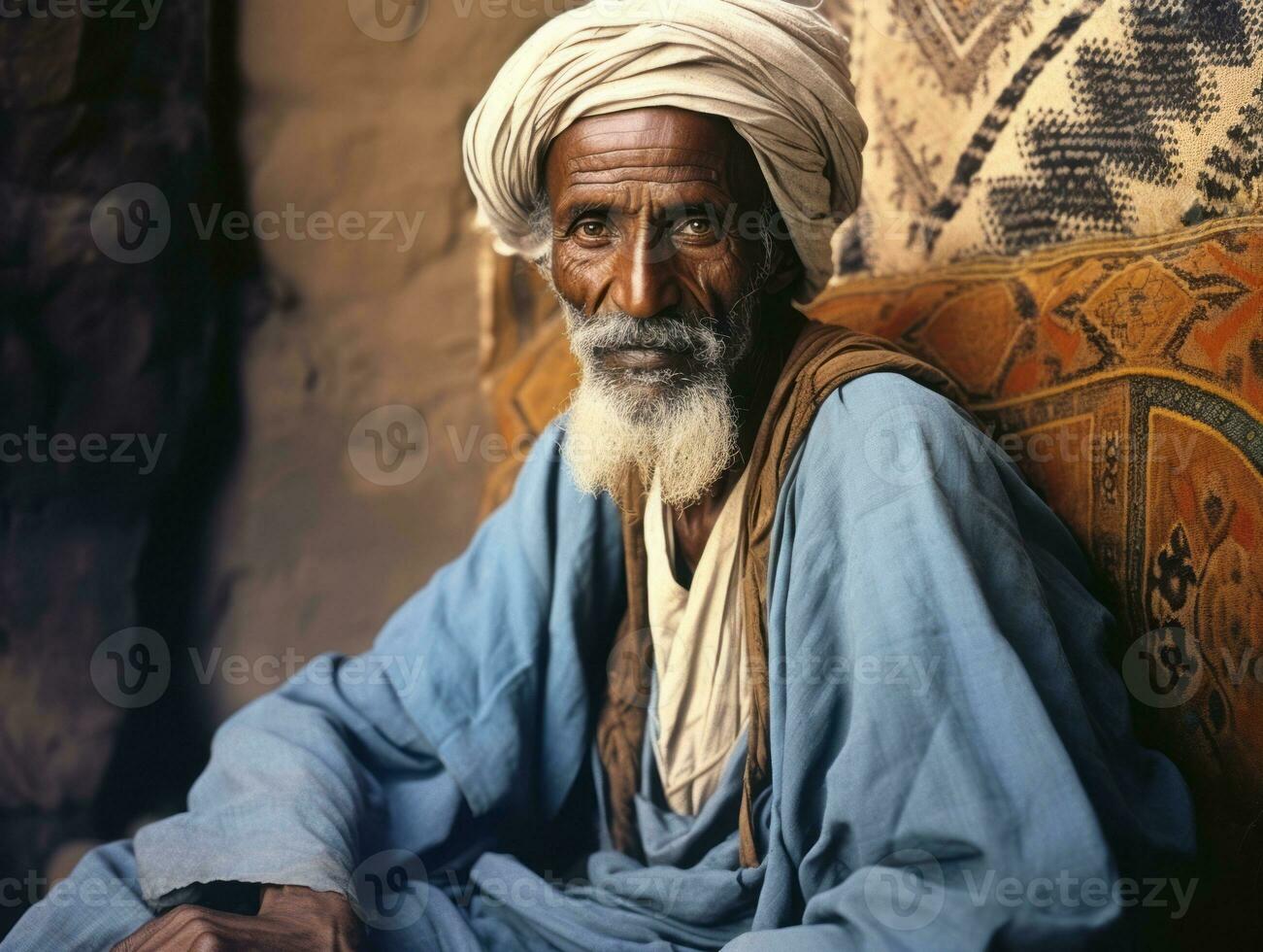 árabe hombre desde el temprano 1900 de colores antiguo foto ai generativo