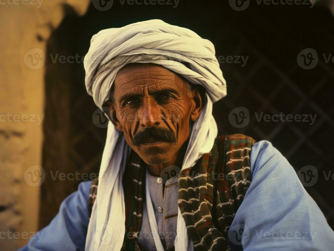 Arabian man from the early 1900s colored old photo AI Generative