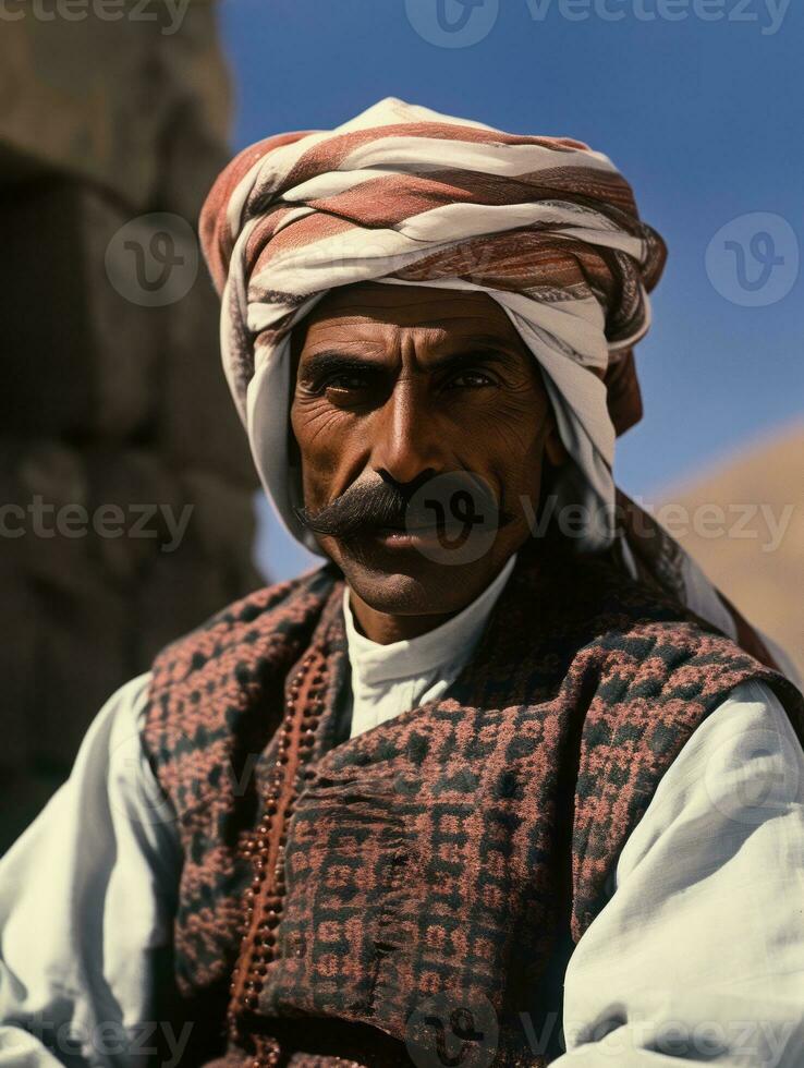 Arabian man from the early 1900s colored old photo AI Generative