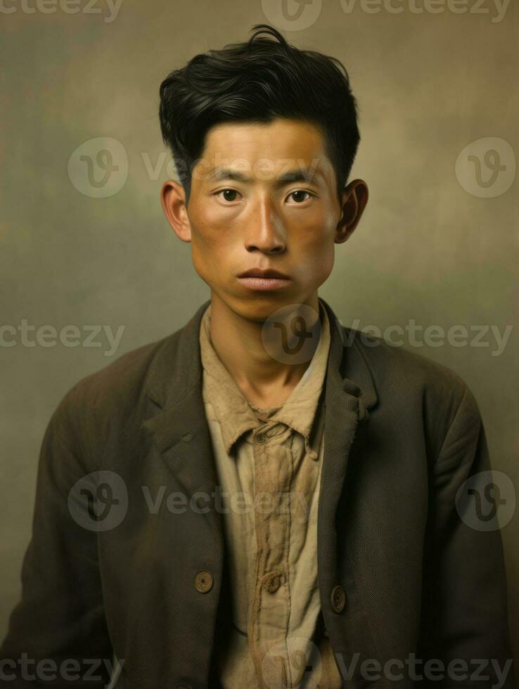 Asian man from the early 1900s colored old photo AI Generative