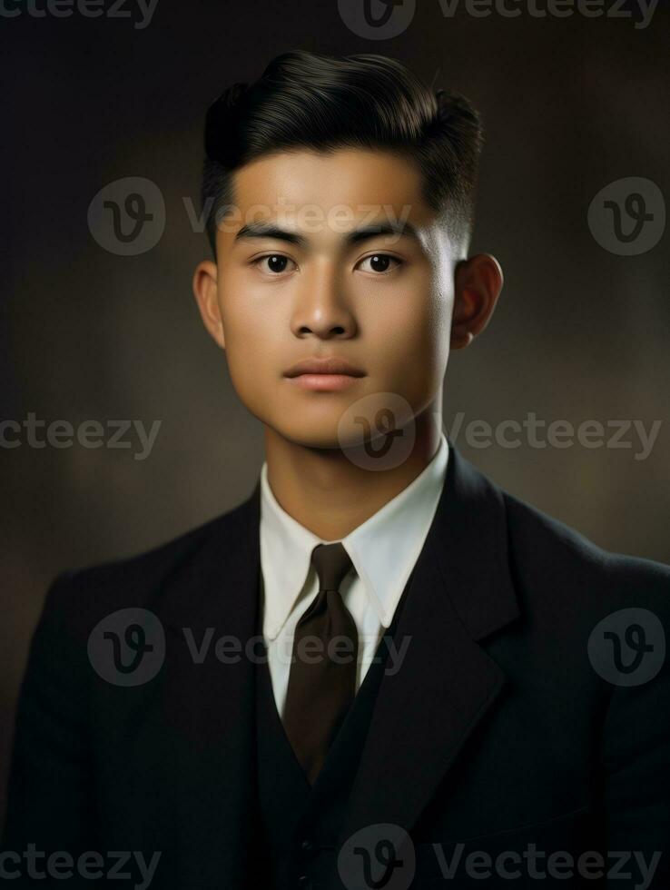 Asian man from the early 1900s colored old photo AI Generative
