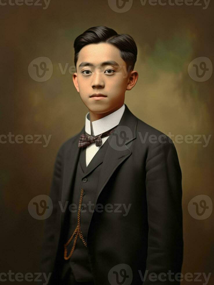 Asian man from the early 1900s colored old photo AI Generative