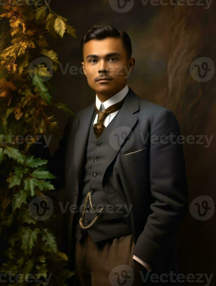 Asian man from the early 1900s colored old photo AI Generative