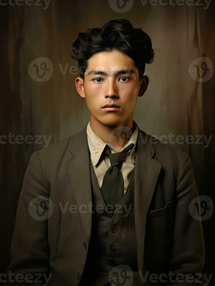 Asian man from the early 1900s colored old photo AI Generative