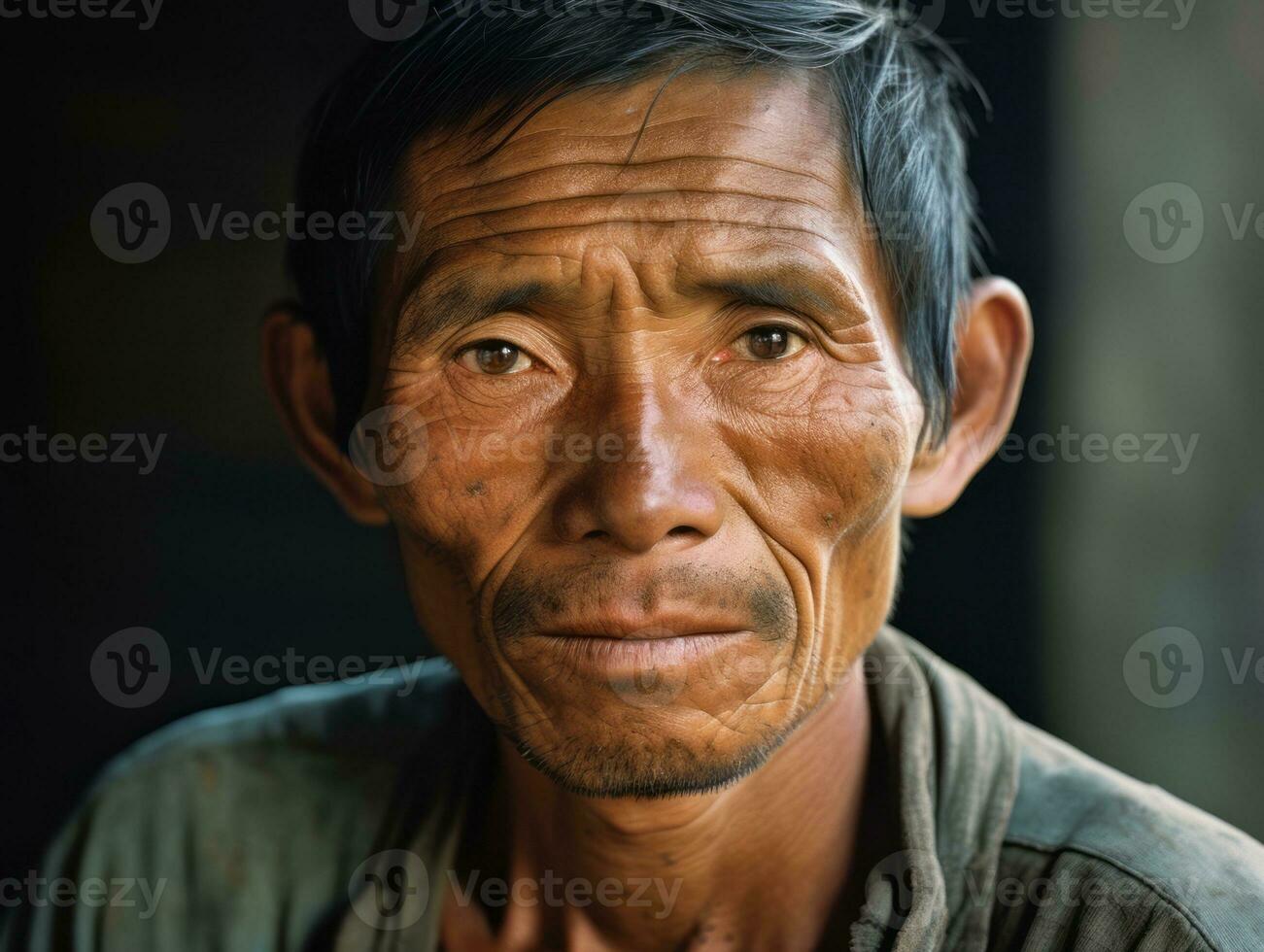 Asian man from the early 1900s colored old photo AI Generative