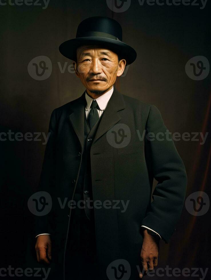 Asian man from the early 1900s colored old photo AI Generative