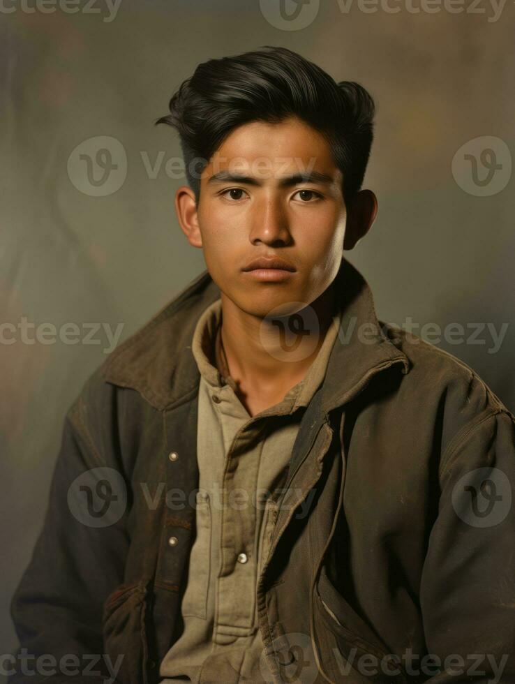 Asian man from the early 1900s colored old photo AI Generative