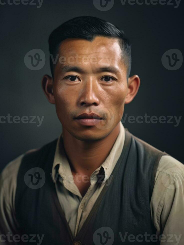 Asian man from the early 1900s colored old photo AI Generative