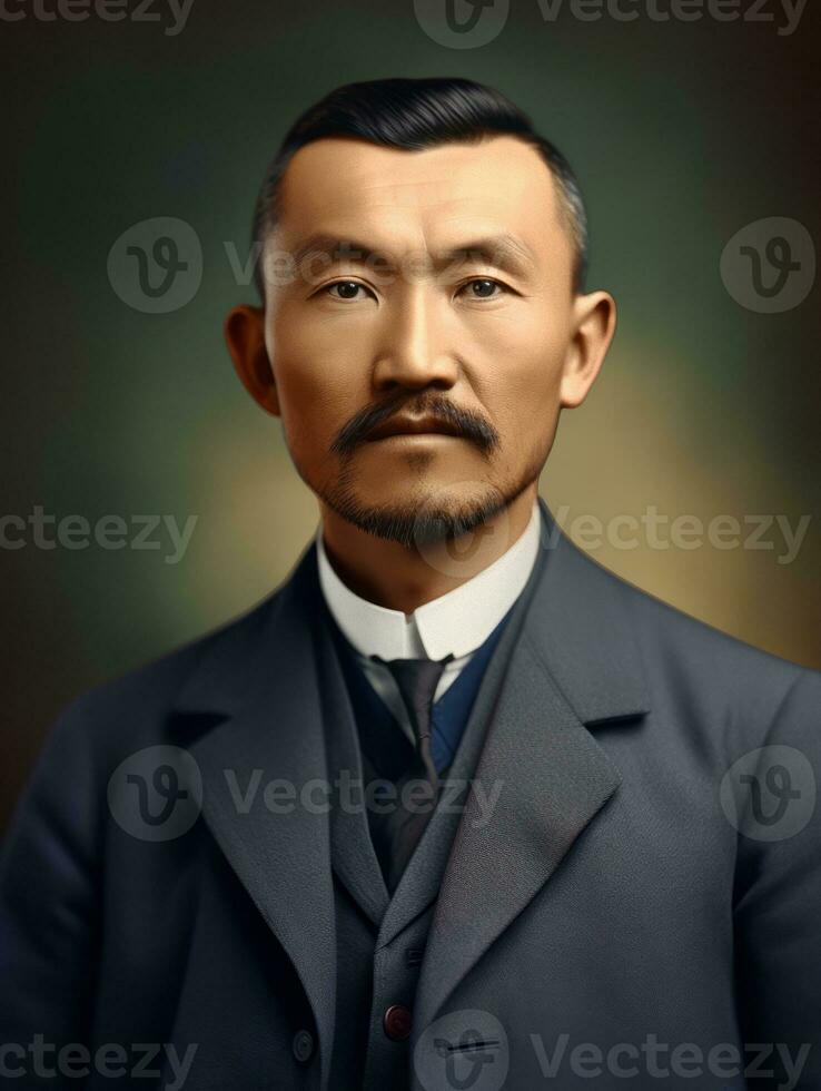 Asian man from the early 1900s colored old photo AI Generative