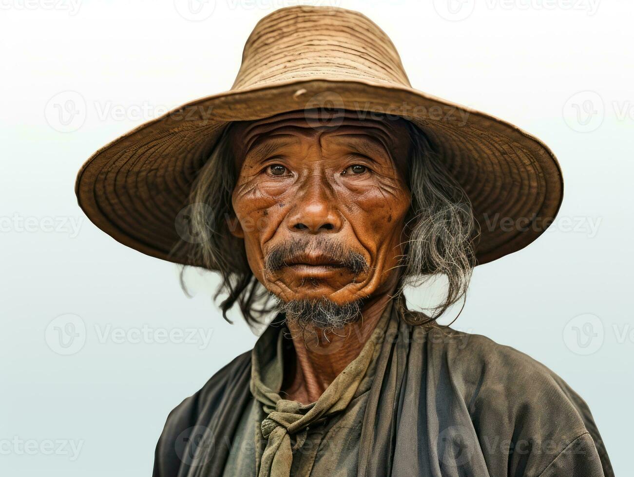 Asian man from the early 1900s colored old photo AI Generative