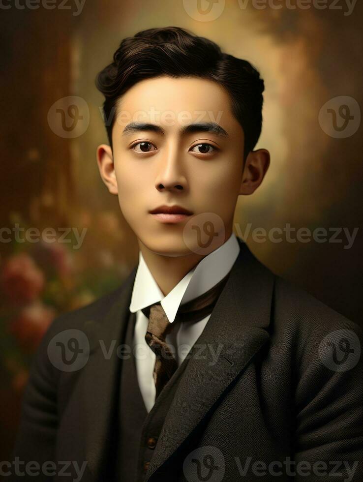 Asian man from the early 1900s colored old photo AI Generative
