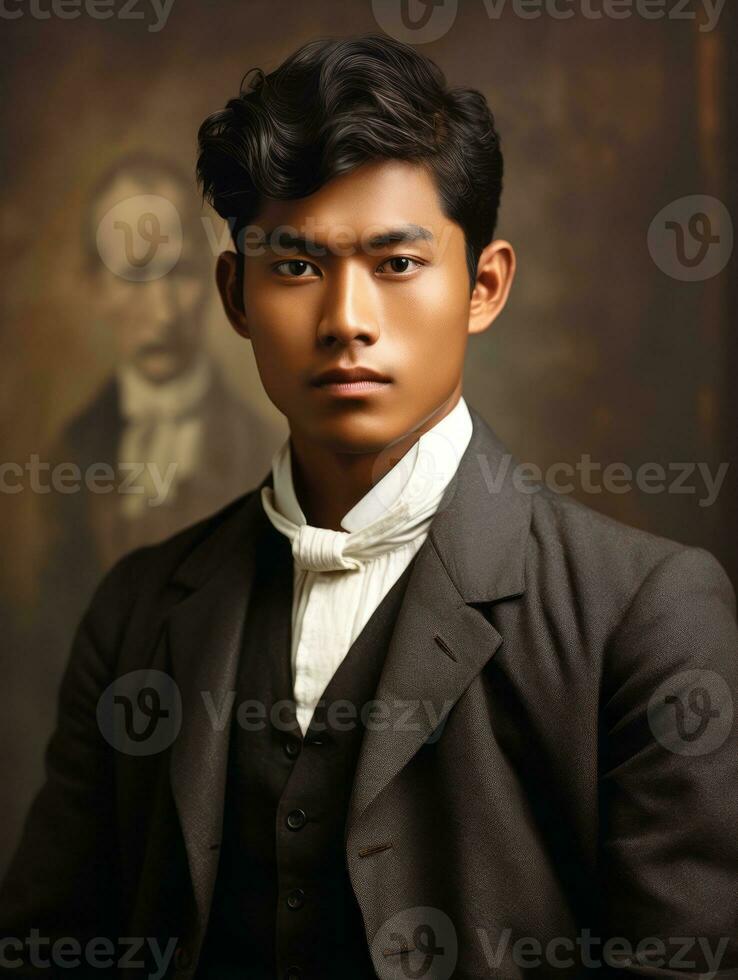 Asian man from the early 1900s colored old photo AI Generative