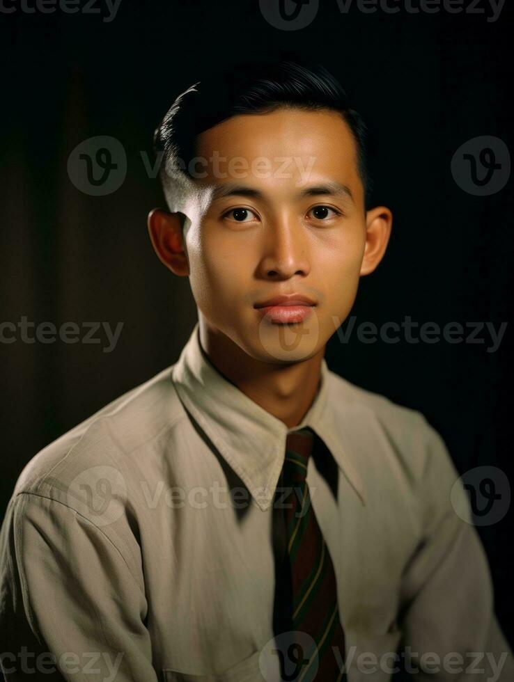 Asian man from the early 1900s colored old photo AI Generative