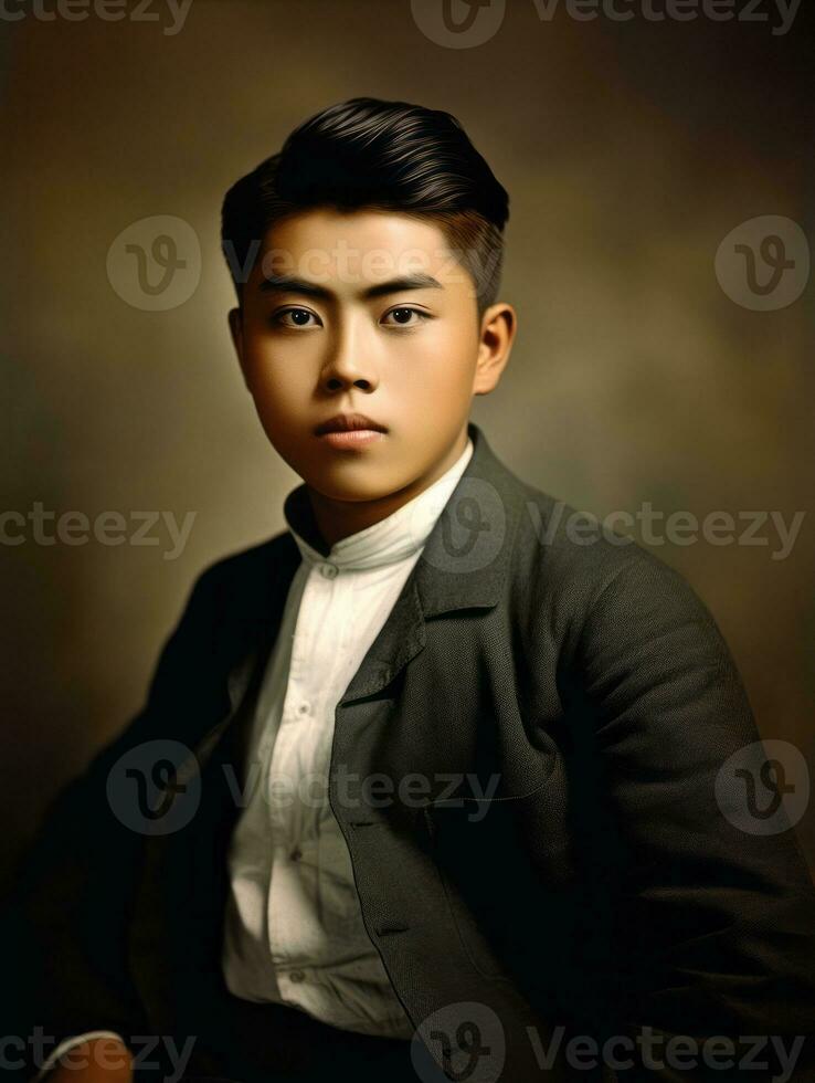 Asian man from the early 1900s colored old photo AI Generative
