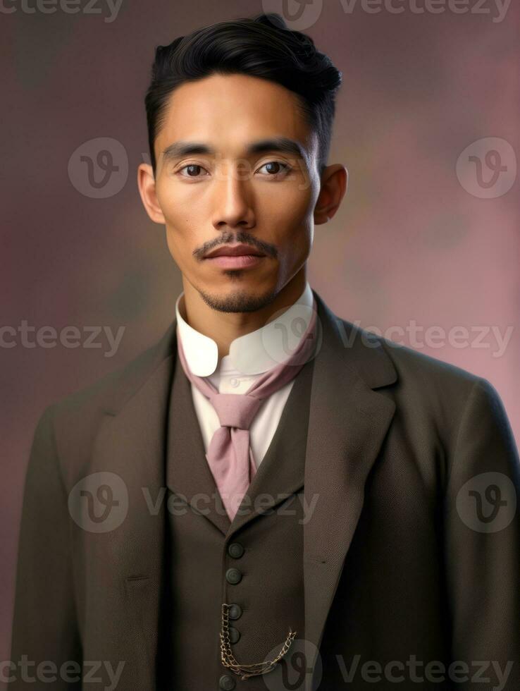 Asian man from the early 1900s colored old photo AI Generative