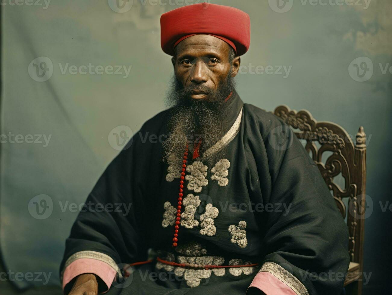 Asian man from the early 1900s colored old photo AI Generative