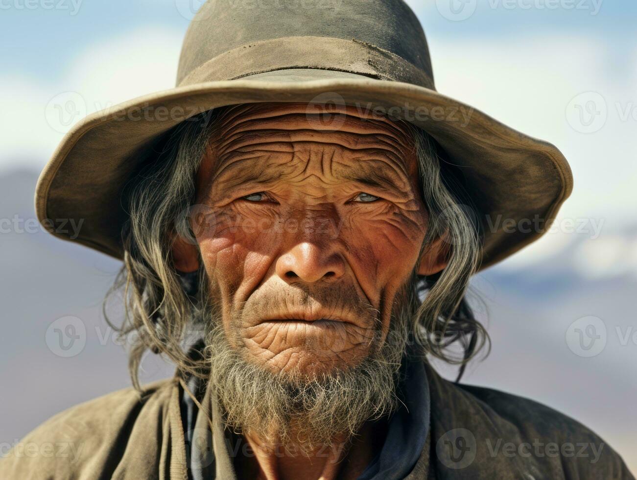 Asian man from the early 1900s colored old photo AI Generative