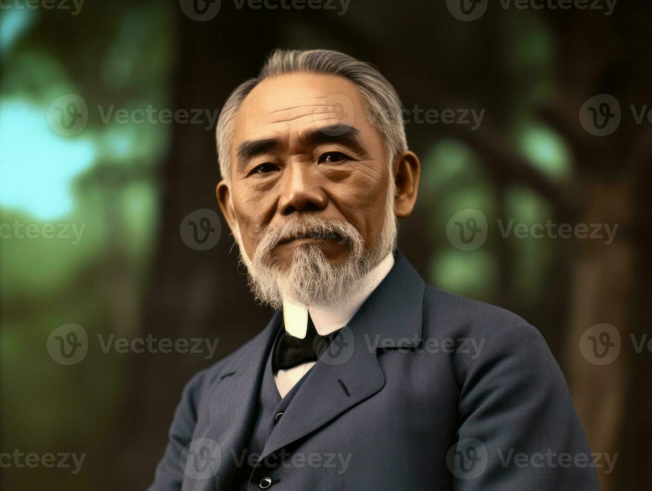 Asian man from the early 1900s colored old photo AI Generative