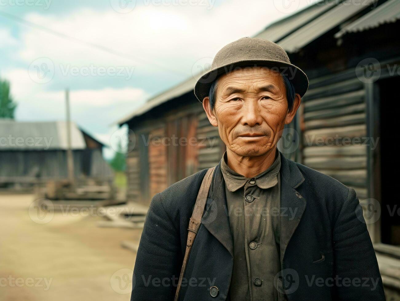 Asian man from the early 1900s colored old photo AI Generative