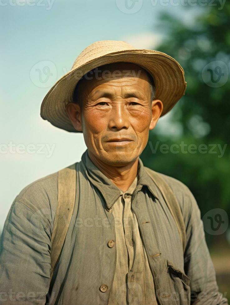 Asian man from the early 1900s colored old photo AI Generative