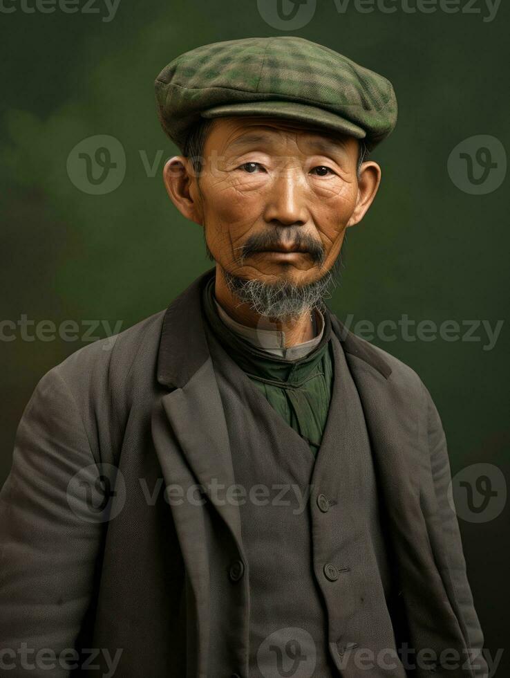 asiático hombre desde el temprano 1900 de colores antiguo foto ai generativo