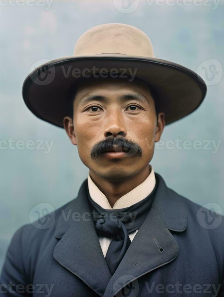 Asian man from the early 1900s colored old photo AI Generative