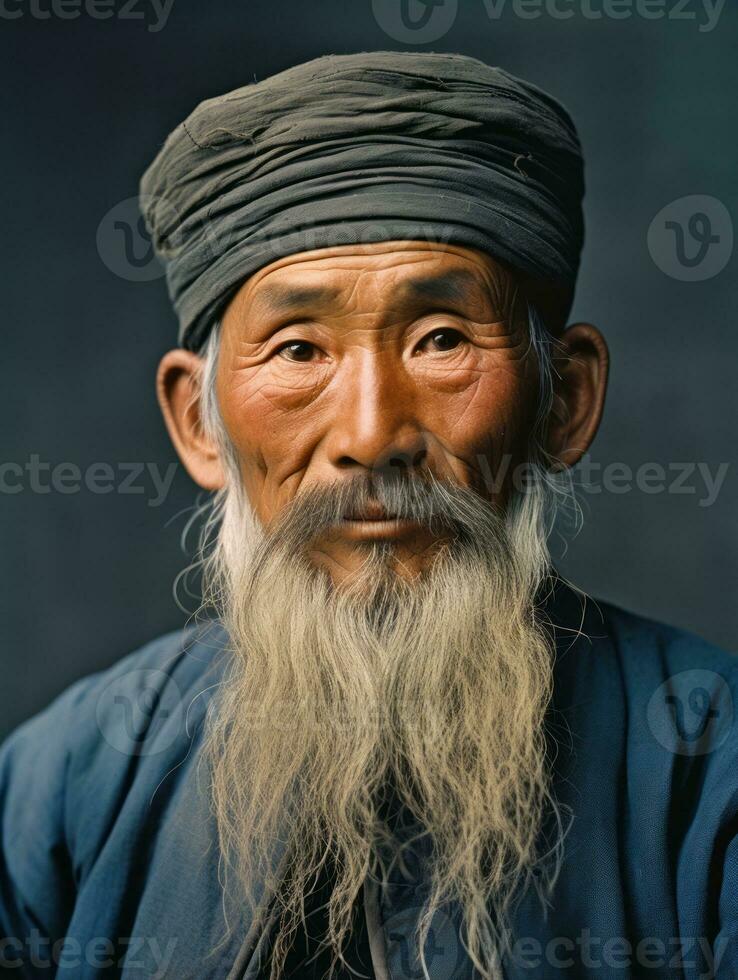 Asian man from the early 1900s colored old photo AI Generative