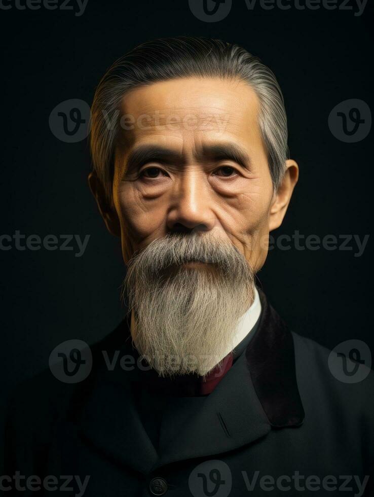 Asian man from the early 1900s colored old photo AI Generative