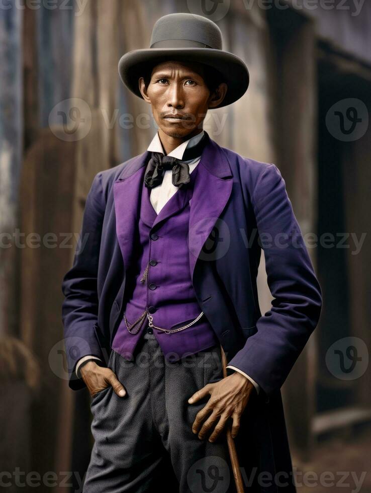Asian man from the early 1900s colored old photo AI Generative