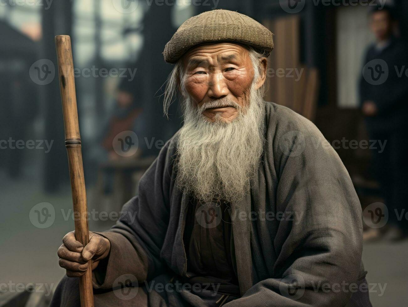 asiático hombre desde el temprano 1900 de colores antiguo foto ai generativo