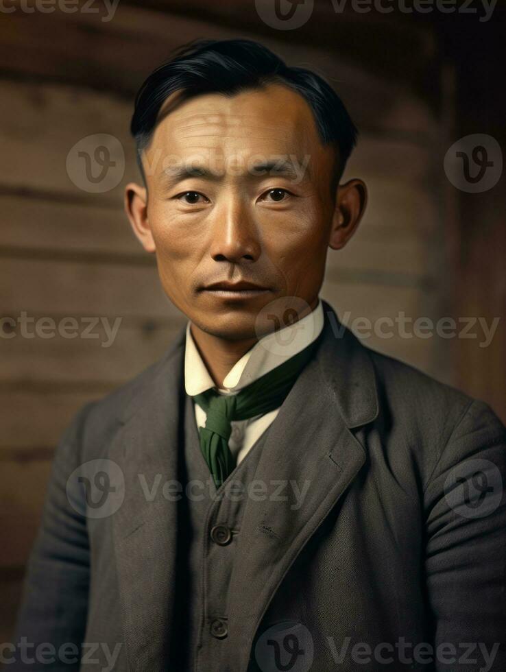 Asian man from the early 1900s colored old photo AI Generative