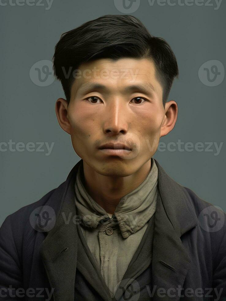 Asian man from the early 1900s colored old photo AI Generative