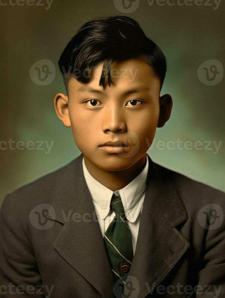 Asian man from the early 1900s colored old photo AI Generative