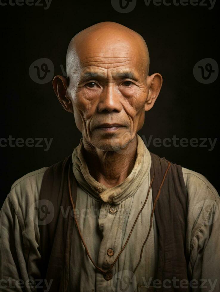 Asian man from the early 1900s colored old photo AI Generative