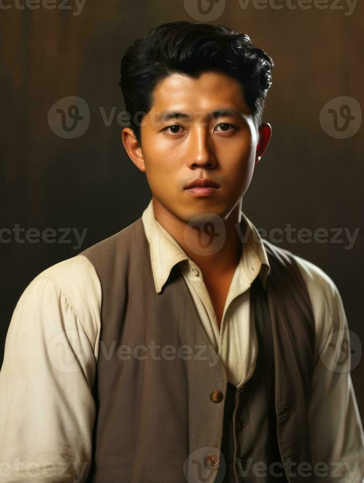 Asian man from the early 1900s colored old photo AI Generative