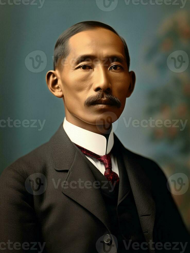 Asian man from the early 1900s colored old photo AI Generative