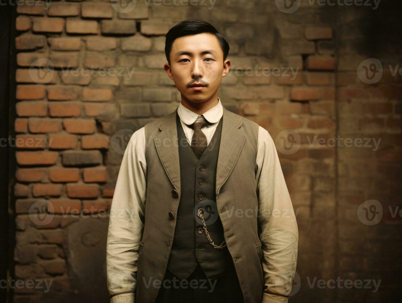 Asian man from the early 1900s colored old photo AI Generative