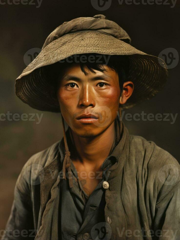 Asian man from the early 1900s colored old photo AI Generative