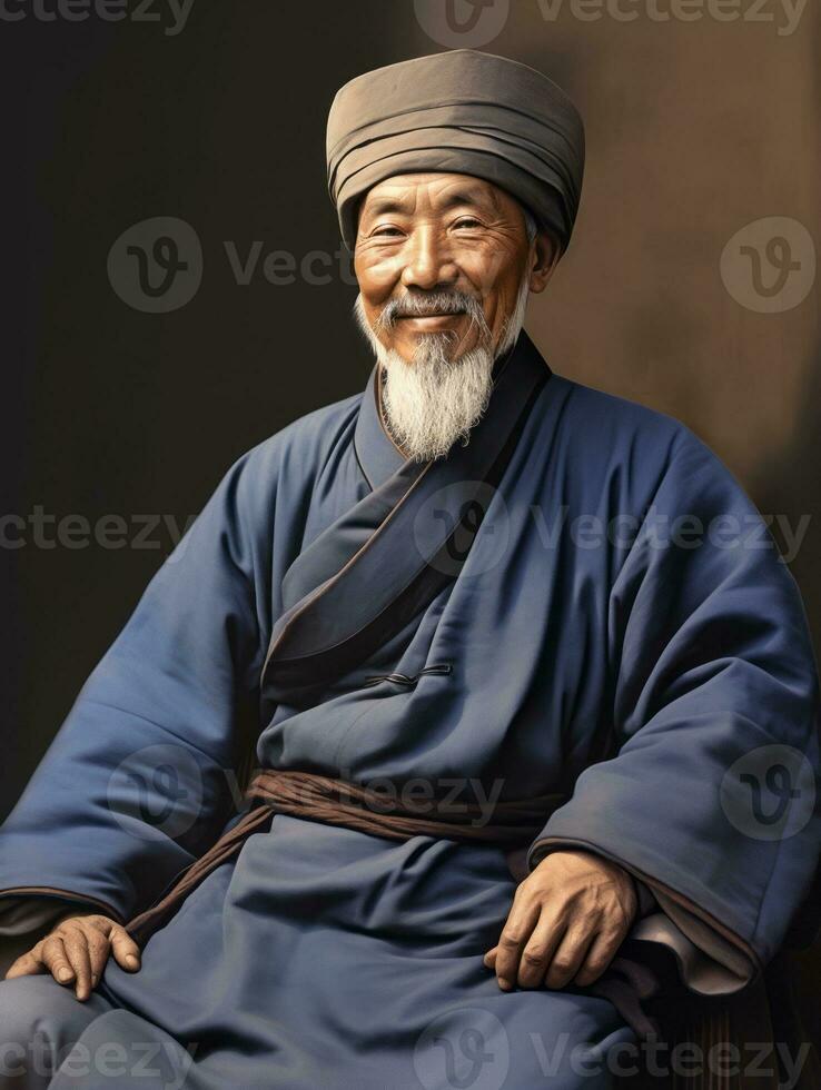 Asian man from the early 1900s colored old photo AI Generative