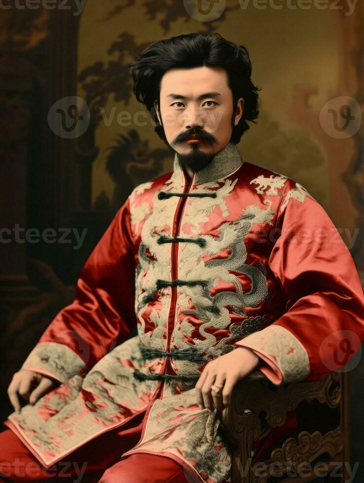 Asian man from the early 1900s colored old photo AI Generative