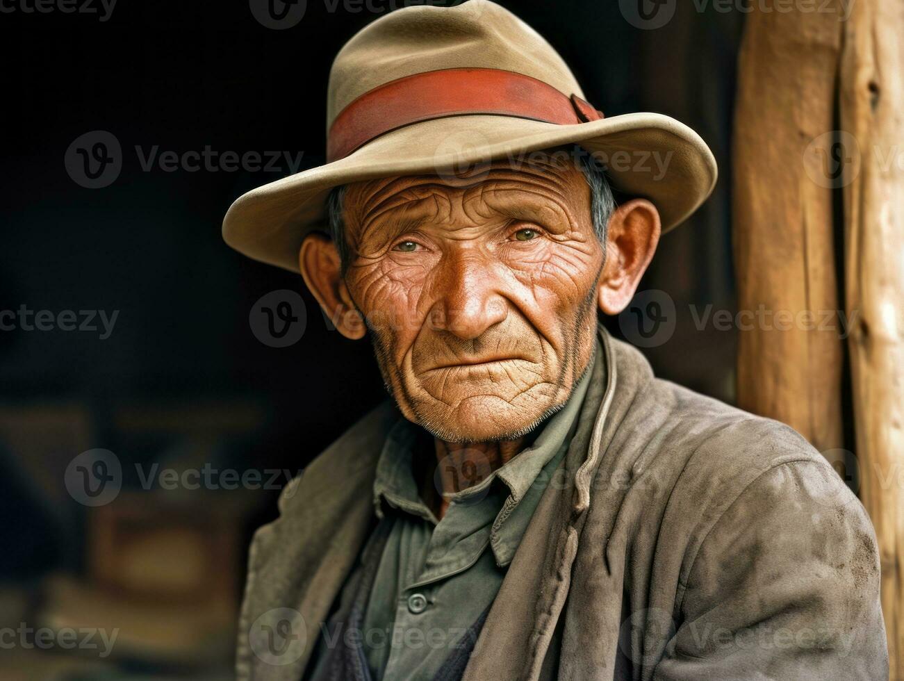 asiático hombre desde el temprano 1900 de colores antiguo foto ai generativo