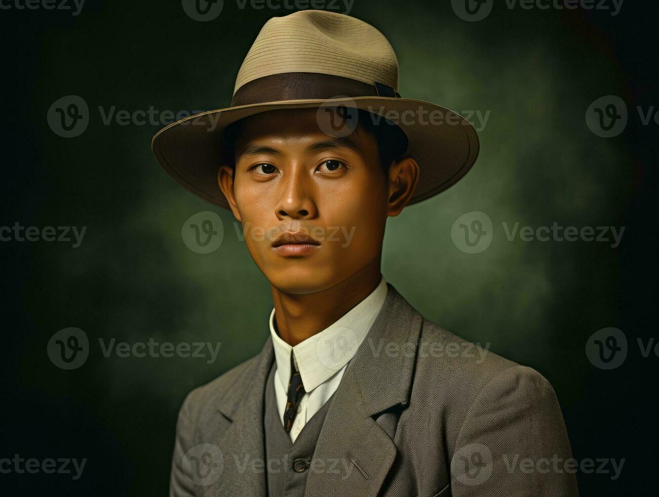 Asian man from the early 1900s colored old photo AI Generative