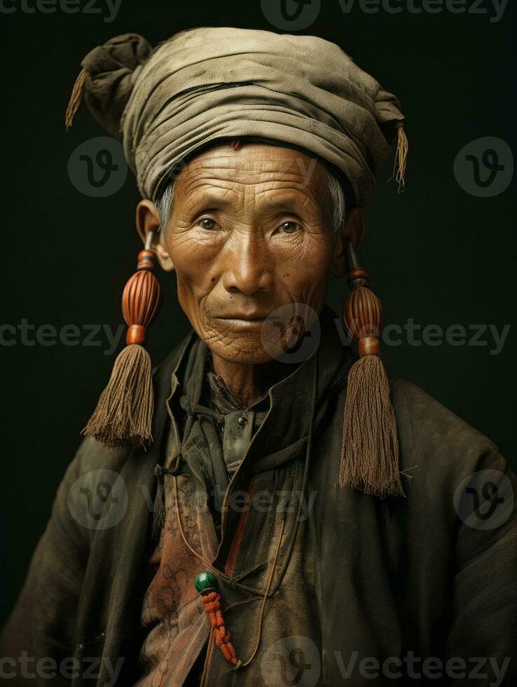 Asian man from the early 1900s colored old photo AI Generative