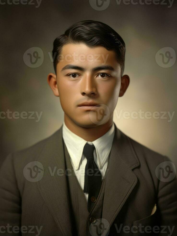 Asian man from the early 1900s colored old photo AI Generative