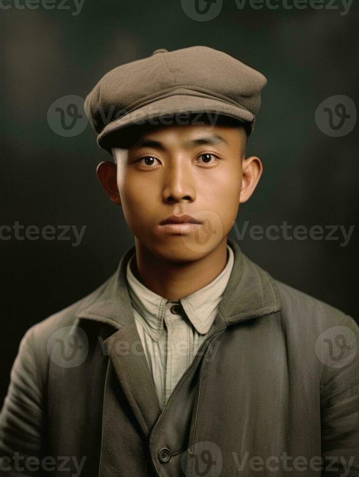 Asian man from the early 1900s colored old photo AI Generative