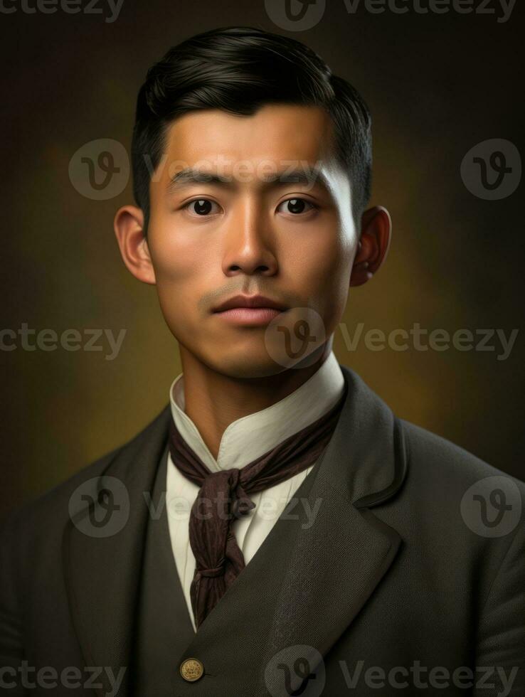 Asian man from the early 1900s colored old photo AI Generative